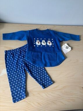 Basic Editions Vintage Deadstock Royal Blue Snowman Fleece Pajama Set